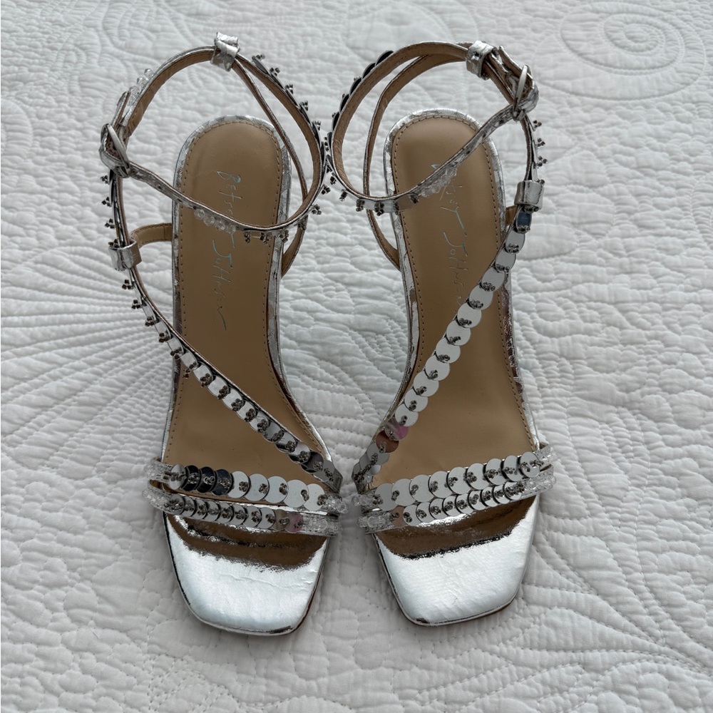 Betsey Johnson Silver Sequin Asher Heels Sandals
